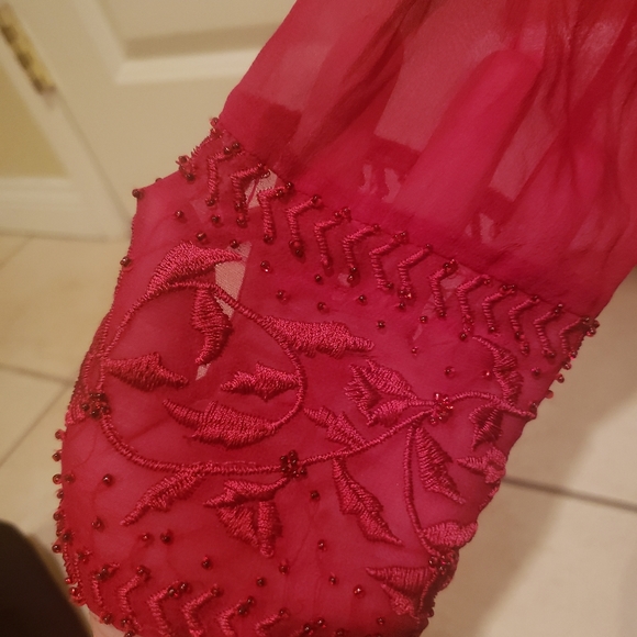 CRANBERRY RED beaded blouse - Picture 3 of 5